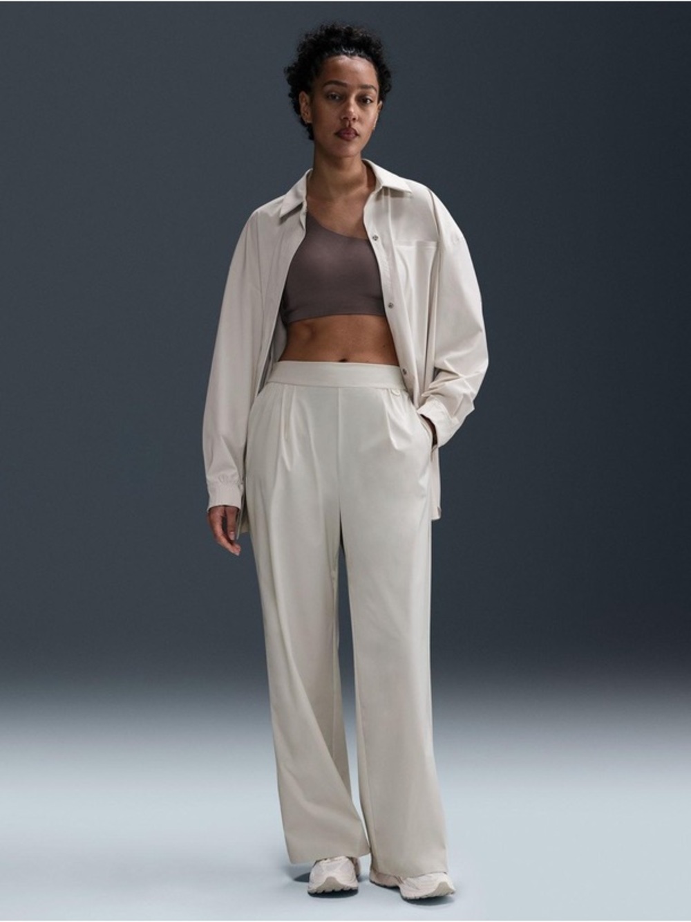Nike 24/7 PerfectStretch Wide-Leg High-Waist Cream Trousers Pants Medium